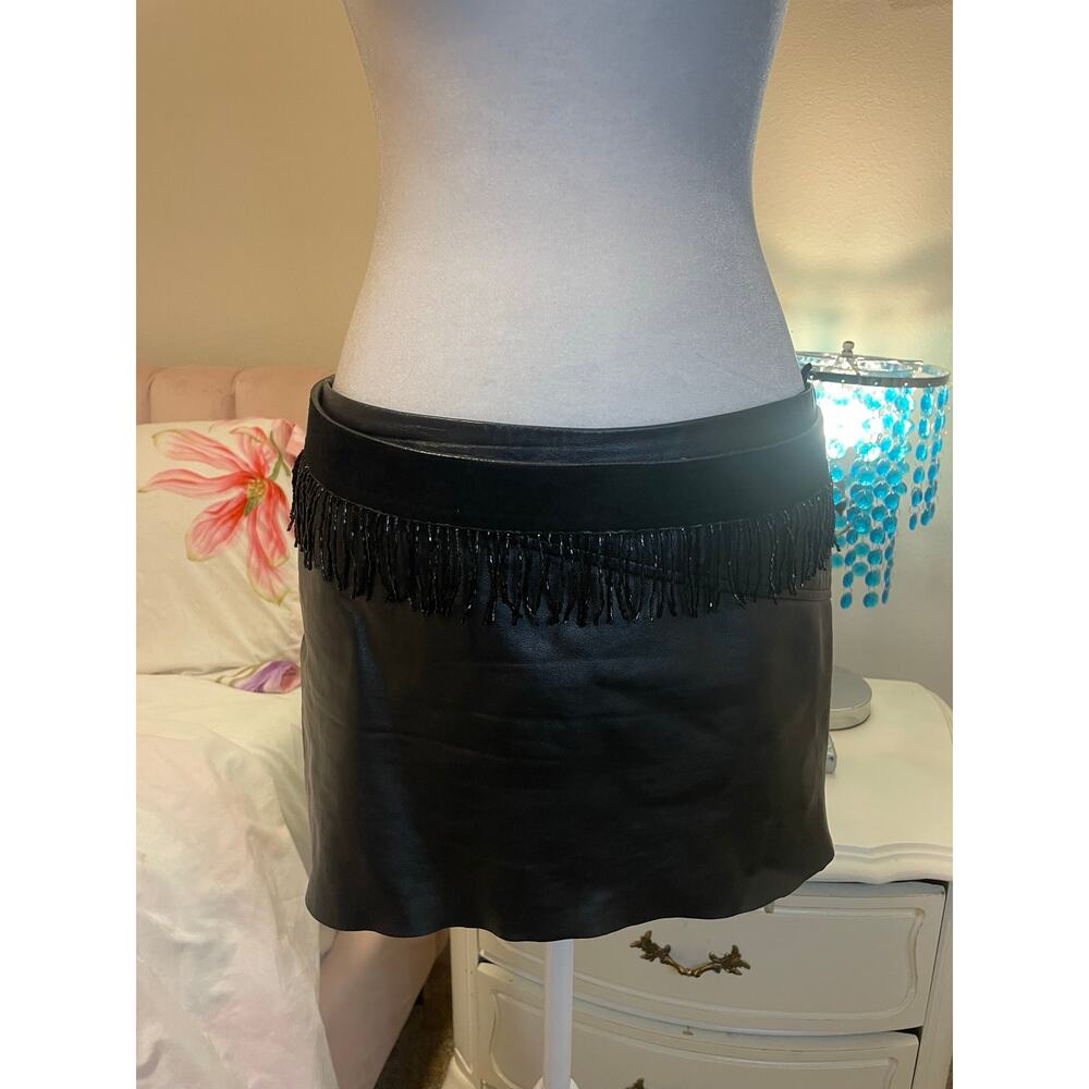 black suede leather cache y2k belt with beaded fringe